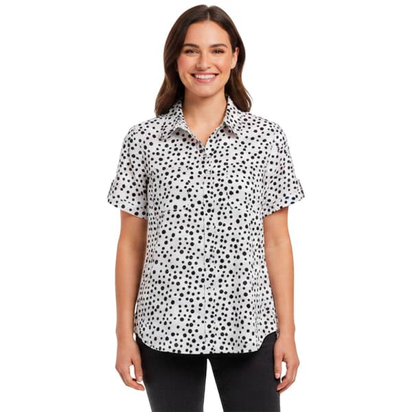 Womens Notations Short Sleeve Dot Button Front Blouse - image 