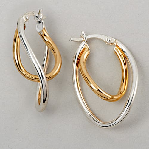 Ellen Tracy Sterling Silver Twist Hoop Earrings - image 