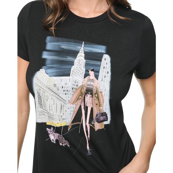 Womens DKNY Short Sleeve Midtown Dog Walker Conversational Tee