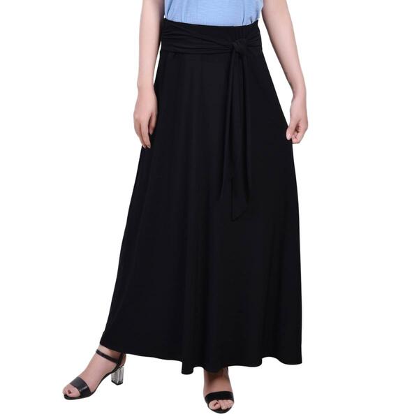 Plus Size NY Collection Solid Black ITY Tie Waist Long Skirt - image 