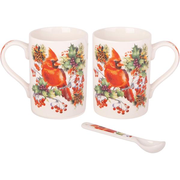 Home Essentials Holiday Cardinal Mugs w/ Spoons - Set of 2 - image 