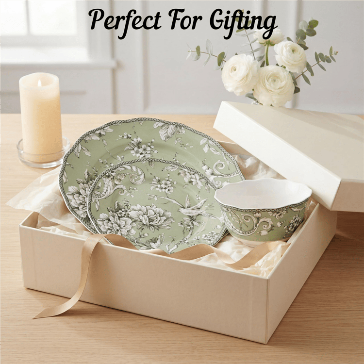 222 Fifth Adelaide Green Porcelain 12pc. Dinnerware Set