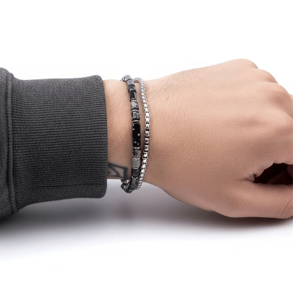 Mens Iron Saints Black Hematite Bead Multi Strand Bracelet