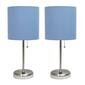 LimeLights Brushed Steel Lamp/USB Charge Port/Blue Shade-Set of 2 - image 9