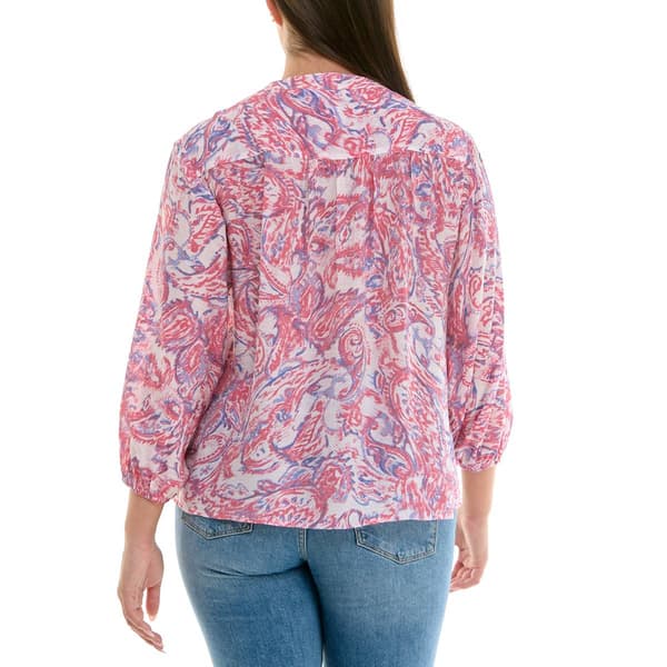 Plus Size Zac & Rachel 3/4 Sleeve Paisley Button Front Blouse