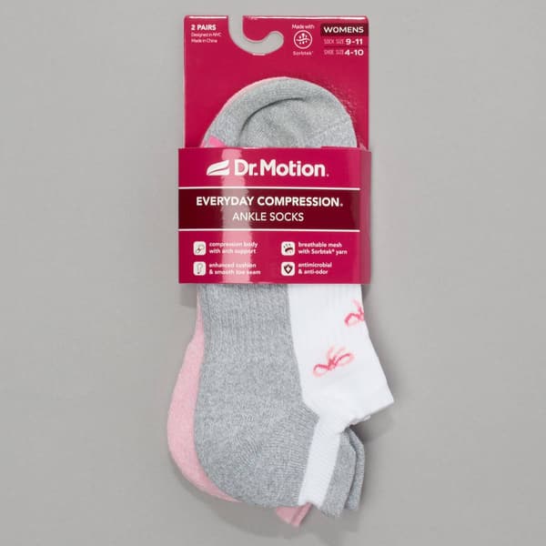 Womens Dr. Motion 2pk. Bow Low Cut Compression Socks