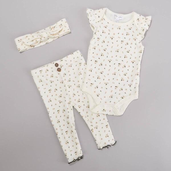 Baby Girl &#40;NB-9M&#41; Emily and Oliver&#40;R&#41; 3pc. Ditsy Rib-Knit Set - image 