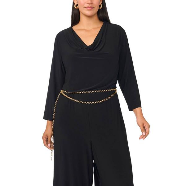 Plus Size MSK 3/4 Sleeve Drape Neck Belt Waist Jumpsuit