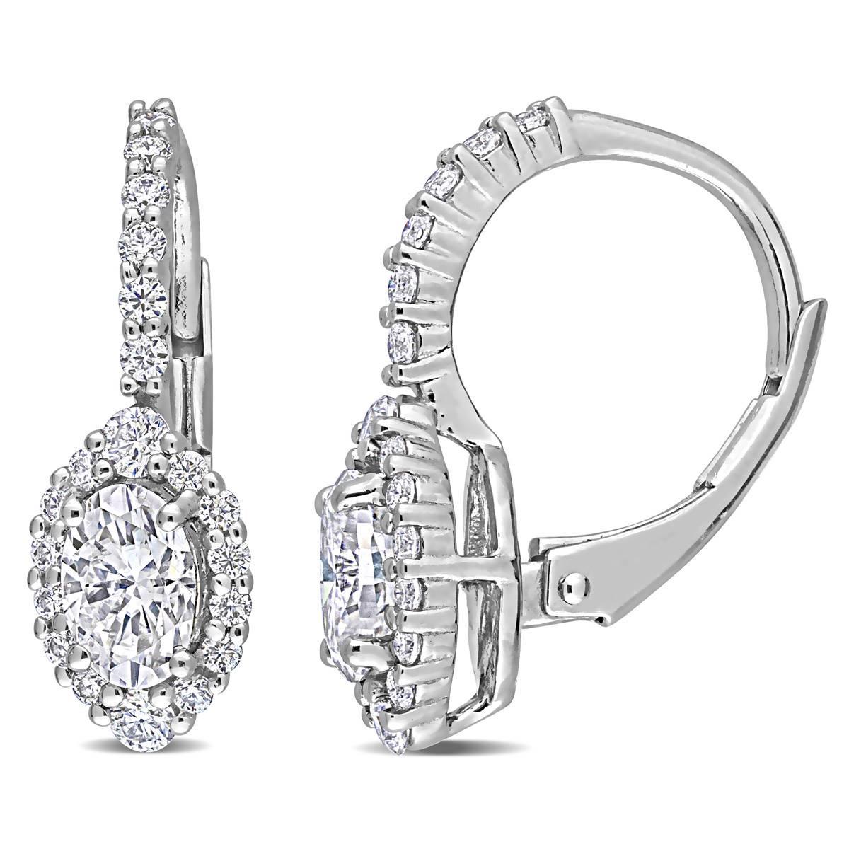 Sterling Silver 1/2ctw. Dew Moissanite Halo Earrings