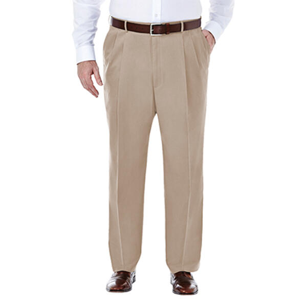 Haggar Men's Big & Tall No Iron Khaki Classic Fit Pleat Pant - image 