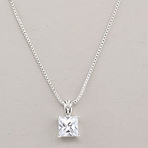 Sterling Silver Square CZ Pendant Necklace - image 