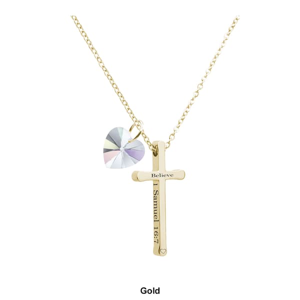 Pink Box Religious 1 Samuel 16:7 Austrian Crystal Cross Necklace