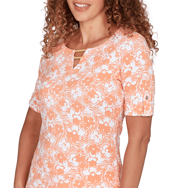 Womens Hearts of Palm All Sun and Games Abstract Floral Blouse