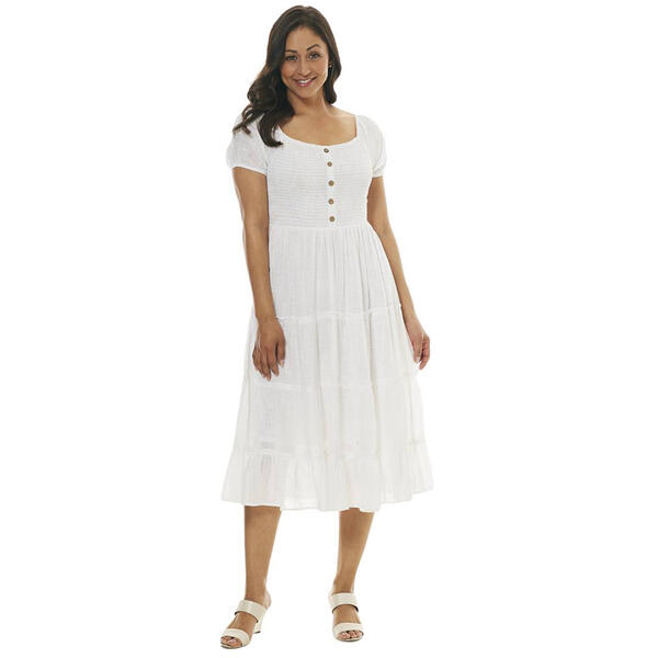 Womens Ellen Weaver Short Sleeve Smock Top Dress with Button Trim - image 