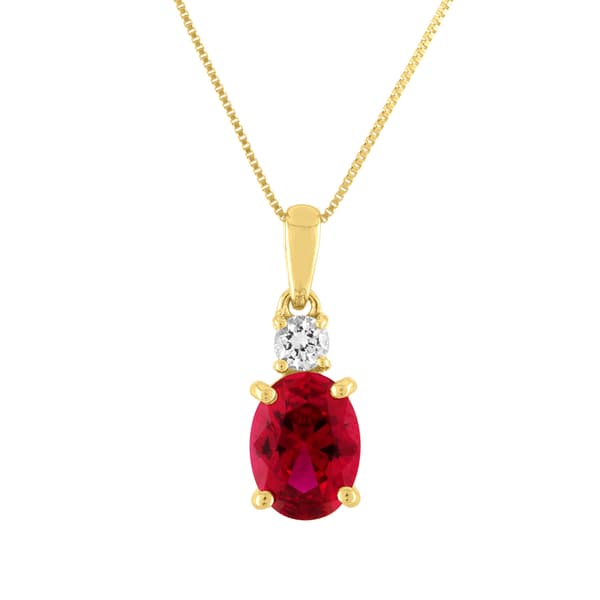 Diamond Classics&#40;tm&#41; 10kt. Yellow/Created Ruby Oval Pendant - image 