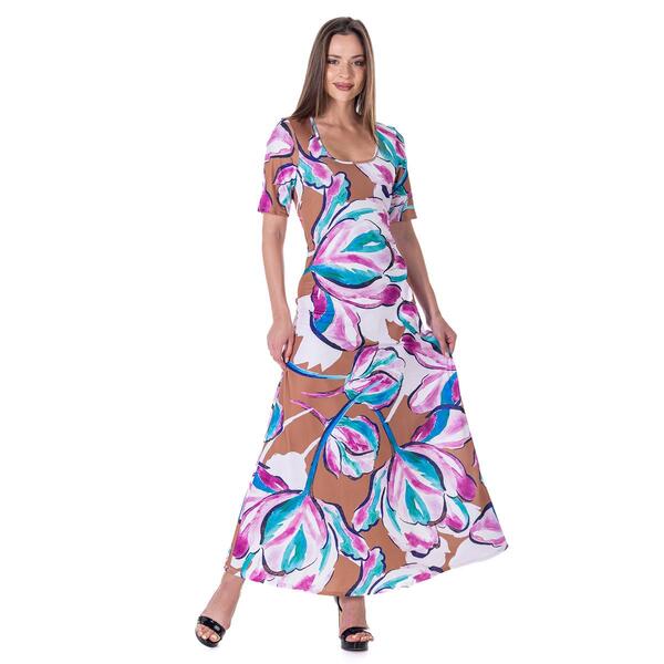 Womens 24/7 Comfort Apparel Large Floral A-Line Maxi Dress - image 