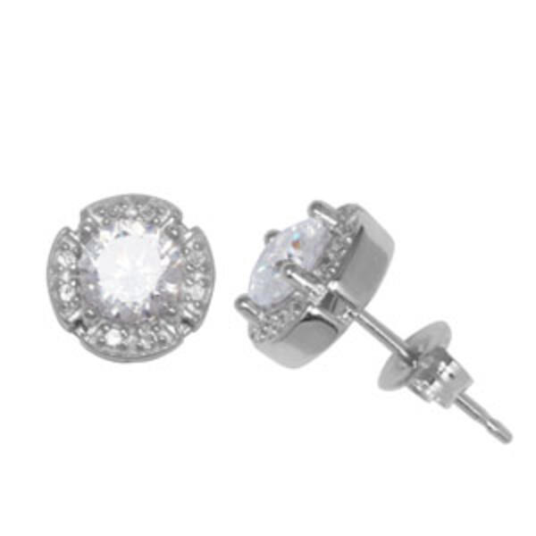 Sterling Silver Cubic Zirconia Stud Earrings - image 