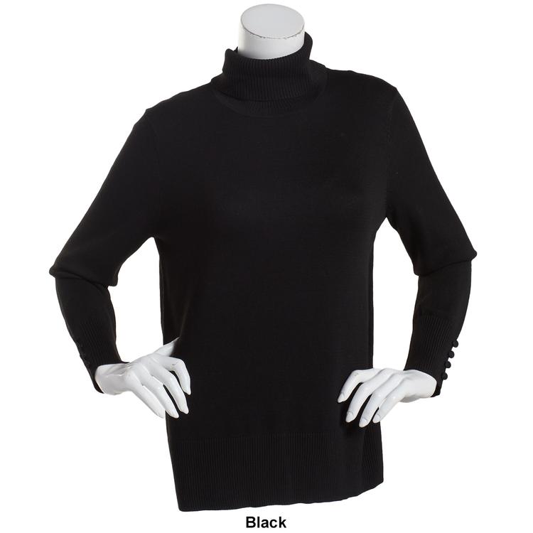 Plus Size Retrology Long Button Sleeve Turtleneck Sweater