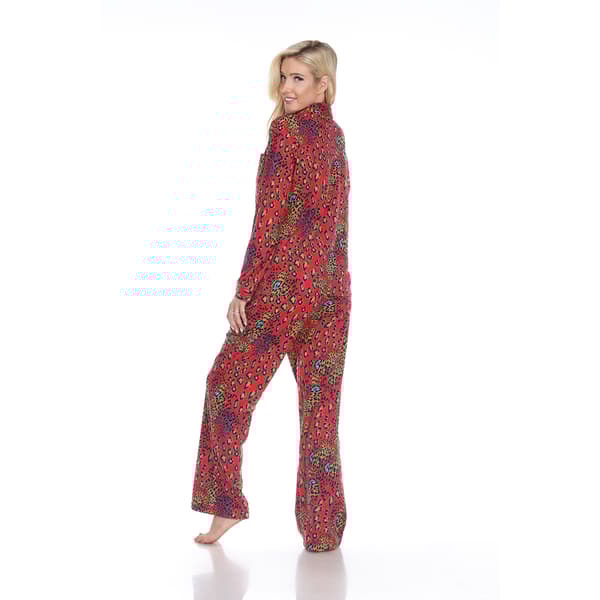 Womens White Mark 3pc. Red Leopard Pajama Set