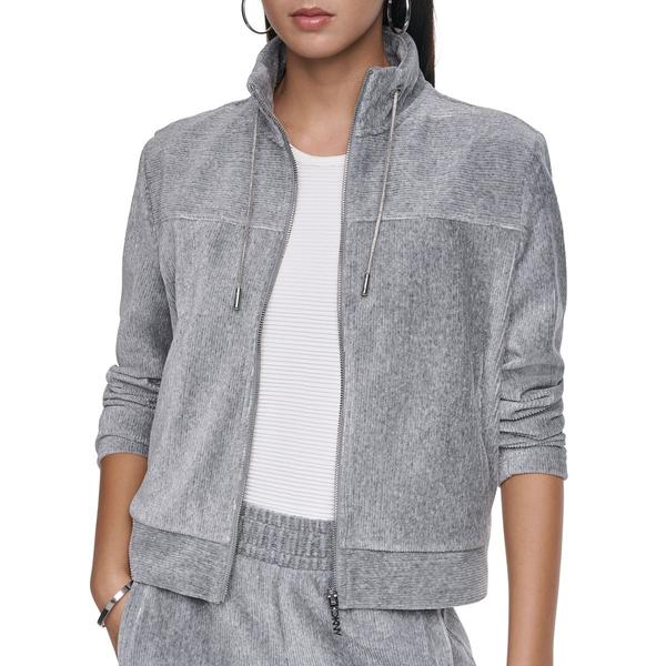 Womens DKNY Solid Velvet Zip Up Jacket