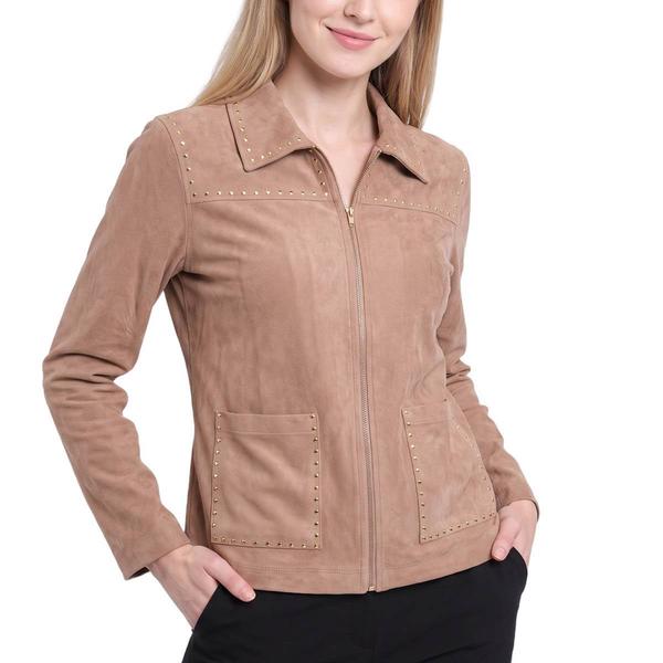 Womens NY Collection Long Sleeve Suede Studded Jacket - image 