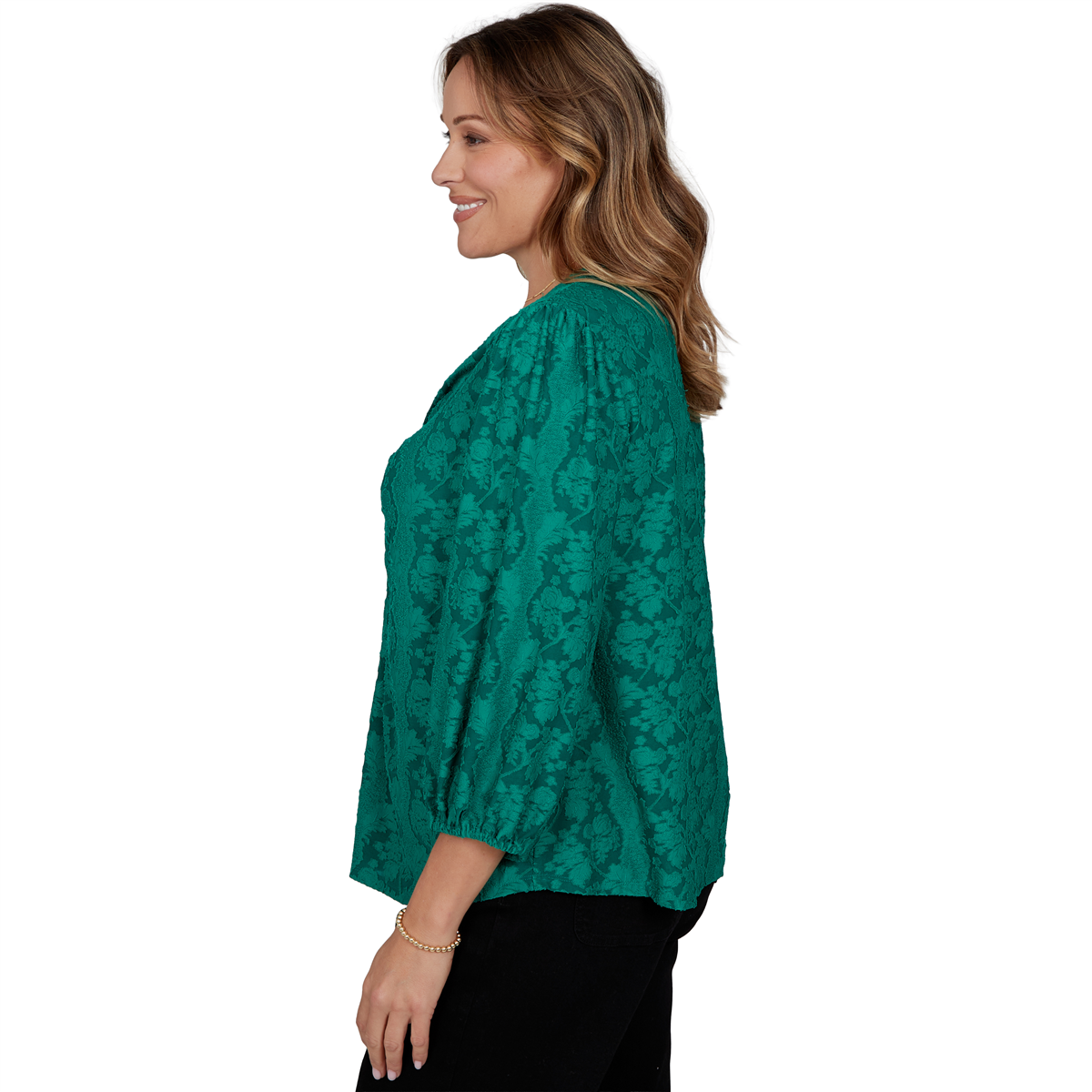 Plus Size Ruby Rd. Mysterious Romance Knot Front Floral Blouse