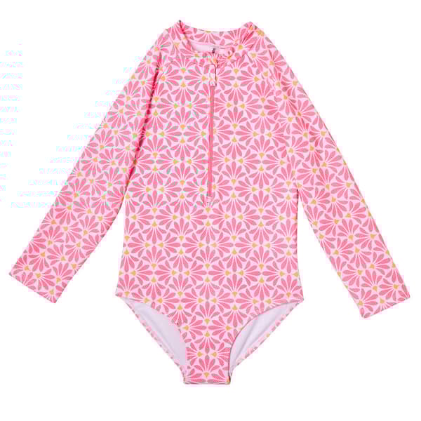 Toddler Girl Kensie Girl Geo Floral Rash Guard One Piece Swimsuit