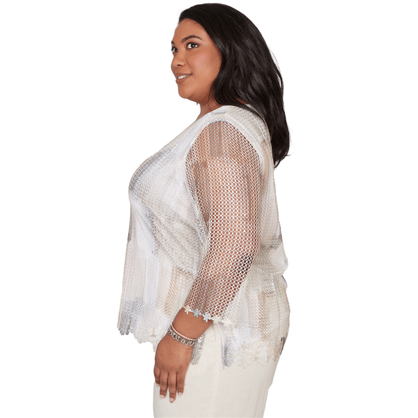 Plus Size Alfred Dunner Natural Wonder 3/4 Sleeves Mesh Blouse