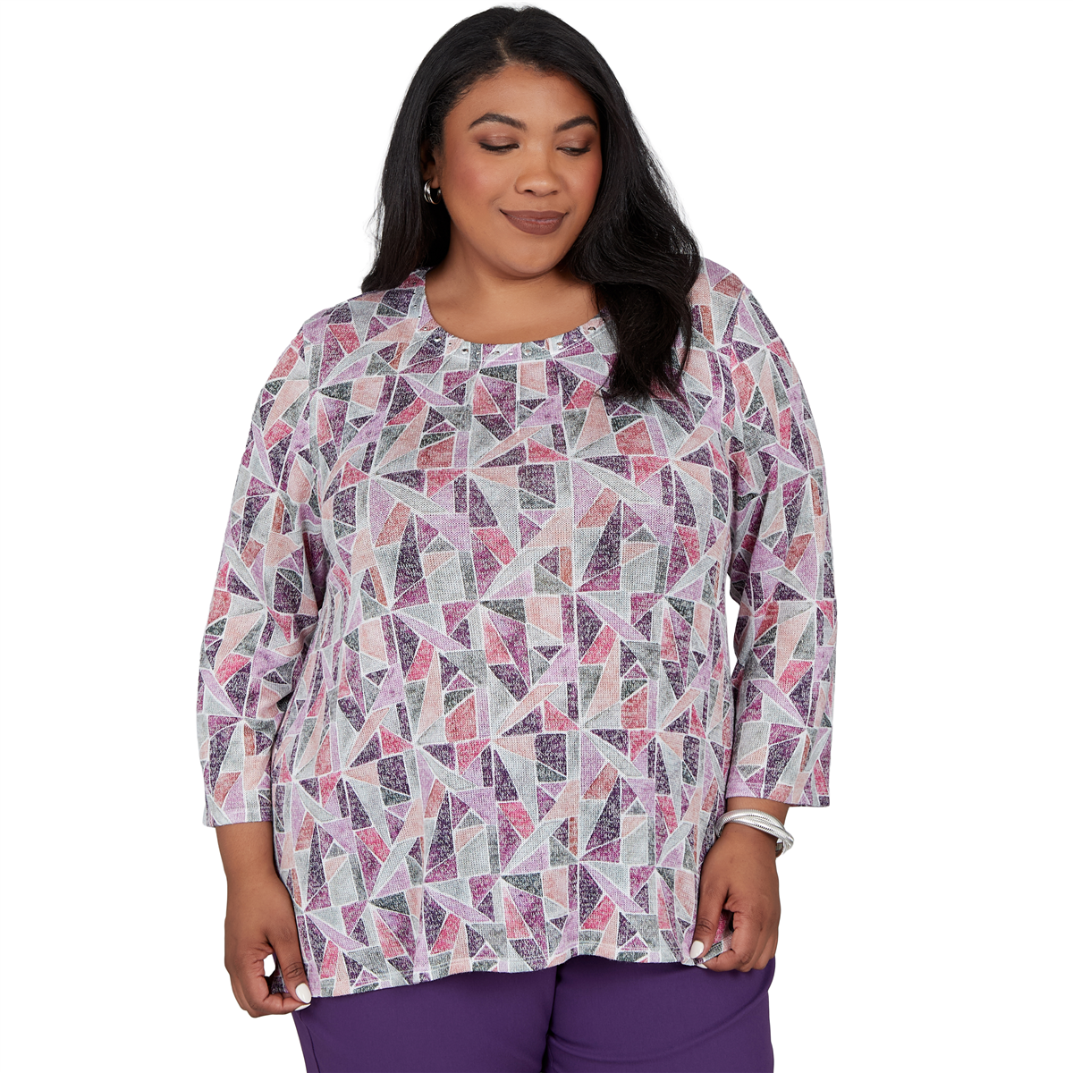 Plus Size Alfred Dunner Vail Stained Glass Geometric Blouse