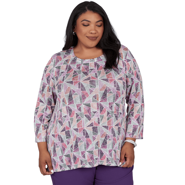 Plus Size Alfred Dunner Vail Stained Glass Geometric Blouse - image 