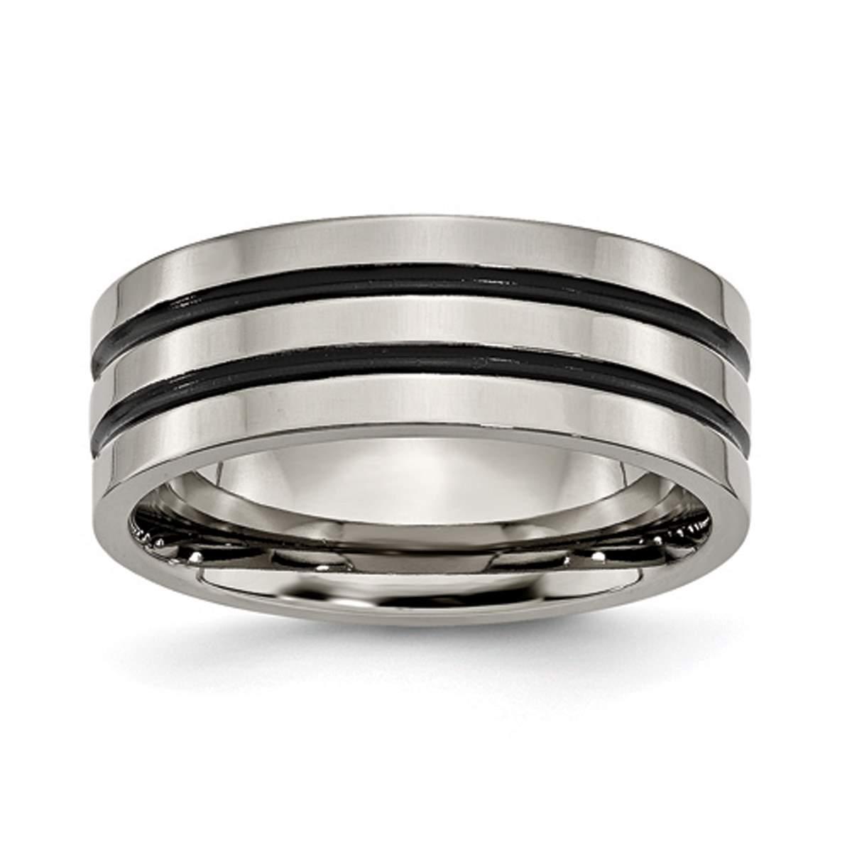 Mens Endless Affection™ Titanium & Enameled Grooved Flat...