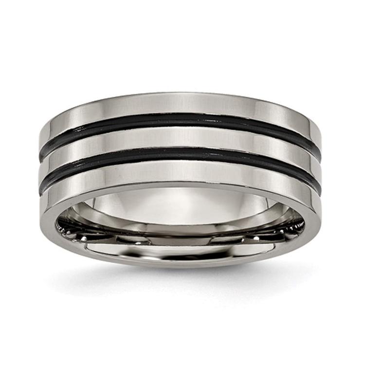 Mens Endless Affection(tm) Titanium & Enameled Grooved Flat 8mm Band