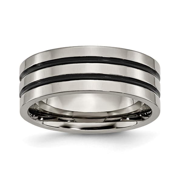Mens Endless Affection&#40;tm&#41; Titanium & Enameled Grooved Flat 8mm Band - image 