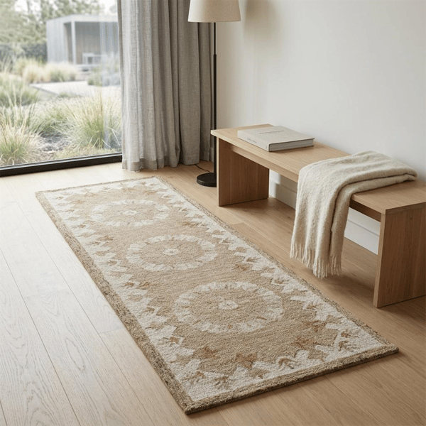 HomeRoots Tan Retro Modern Medallion Runner Rug