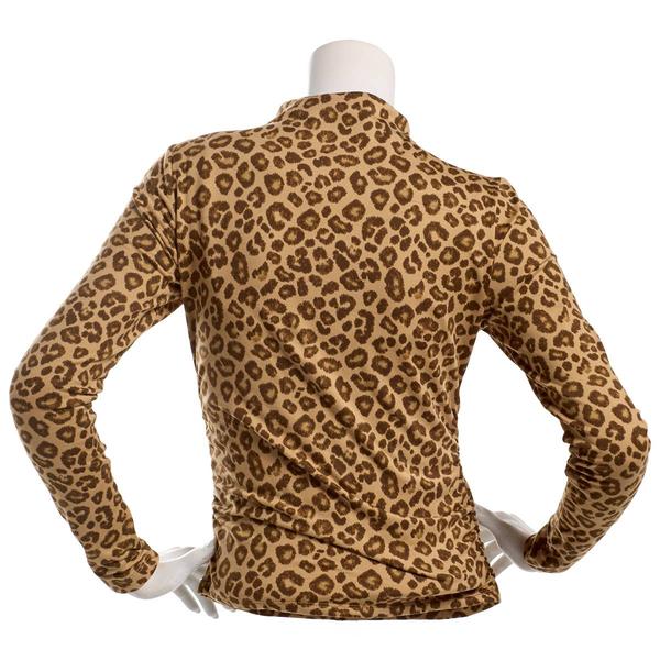 Juniors No Comment Fleece Mock Neck Long Sleeve Tee - Cheetah