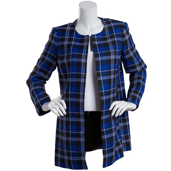Womens Kasper Open Plaid Topper Jacket - image 