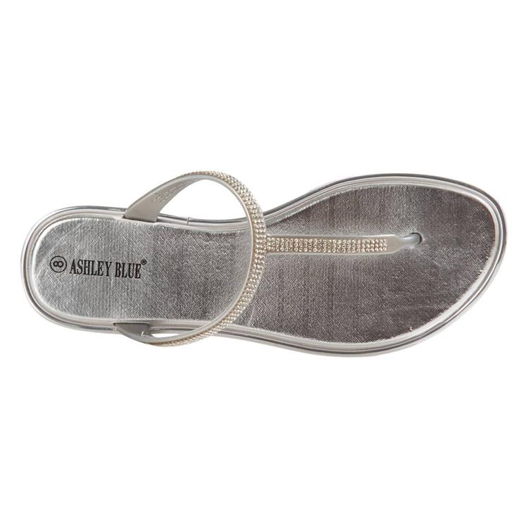 Womens Ashley Blue T-Strap Flip Flops w/Rhinestones