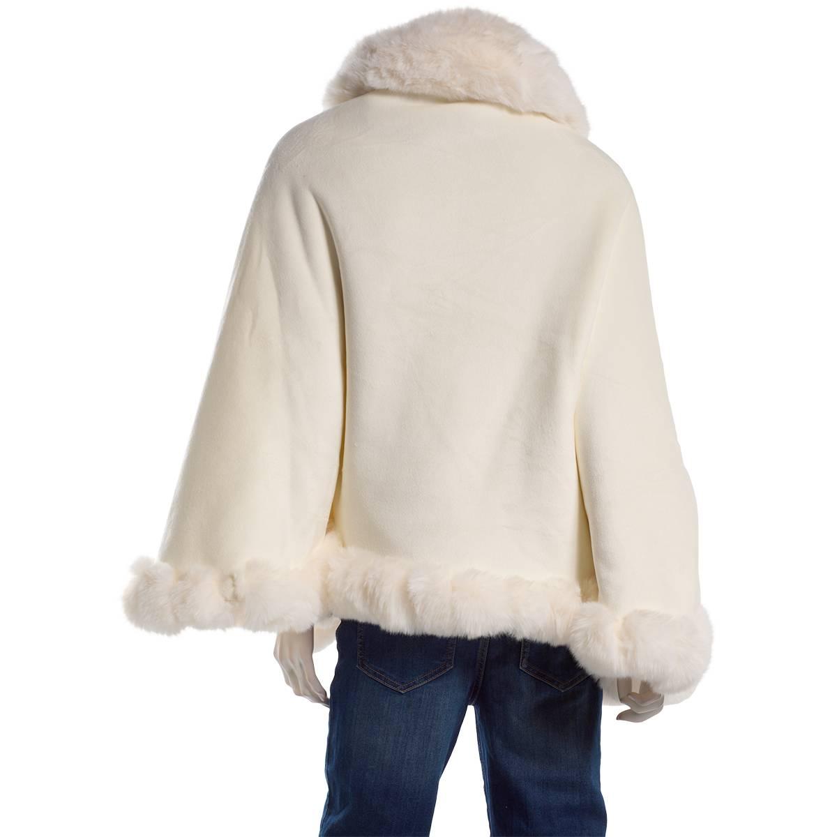 Womens Modena Solid All Over Faux Fur Trim Cape