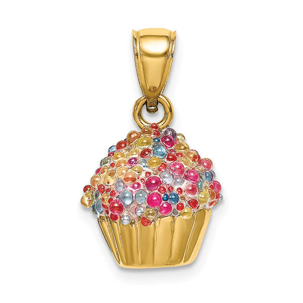 Unisex Gold Classics&#40;tm&#41; 14kt Gold 3D Beaded Cupcake Pendant - image 