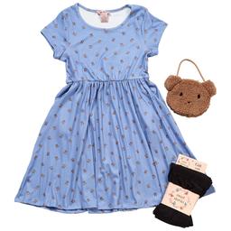 Girls (4-6x) Sweet Stories Teddy Bear Dress w/ Tights & Purse