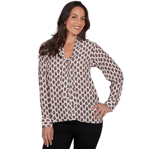 Petite Emaline Country Code Tie Neck Medallion Blouse - image 