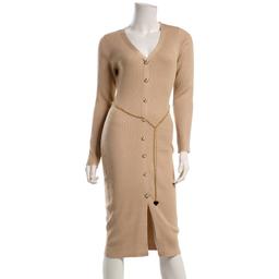Juniors Madden Girl Rib Button Front Chain Belt Sweater Dress