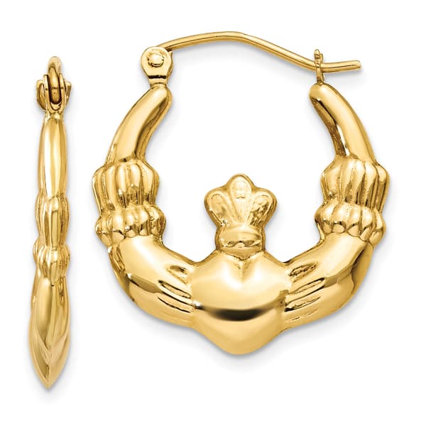 Gold Classics(tm) 13mm. 14kt. Polished Claddagh Hoop Earrings - image 