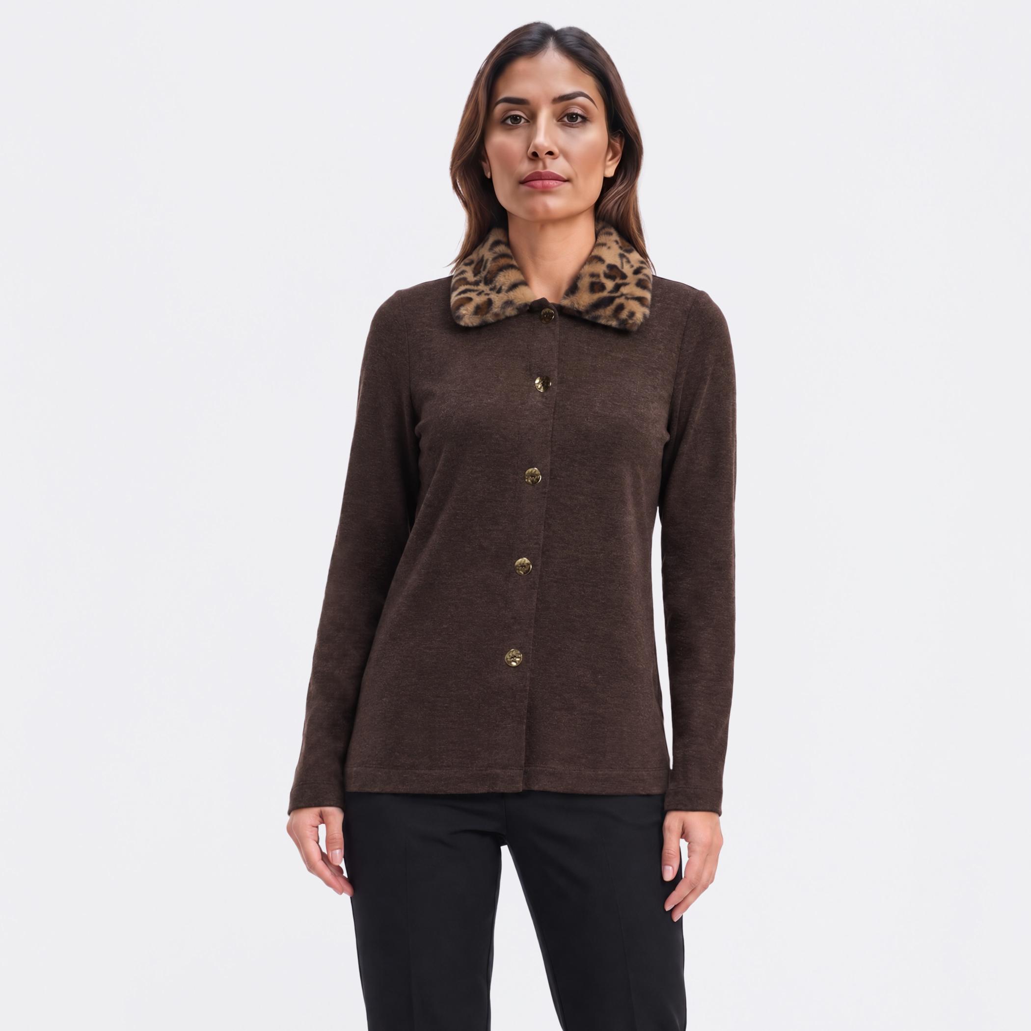 Womens New York Laundry Leopard Hacci Button Front Cardigan