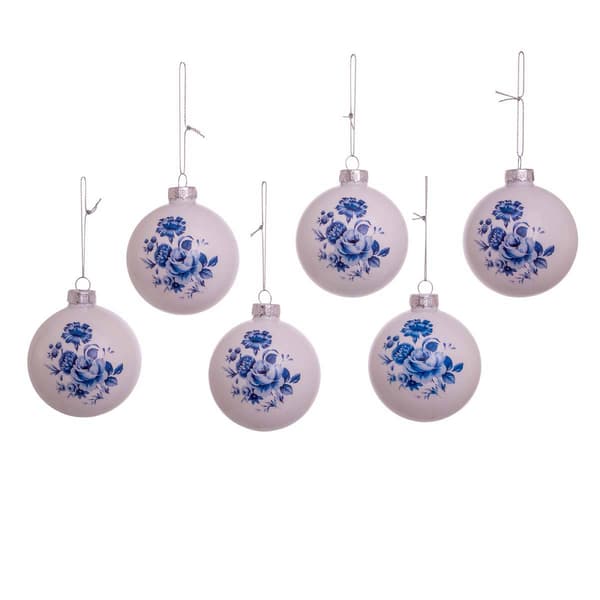 Kurt S. Adler 80MM Delft Blue Glass Ball Ornaments - Set of 6 - image 
