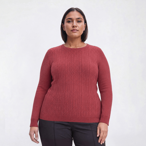 Plus Size Napa Valley Long Sleeve Cable Knit Front Sweater