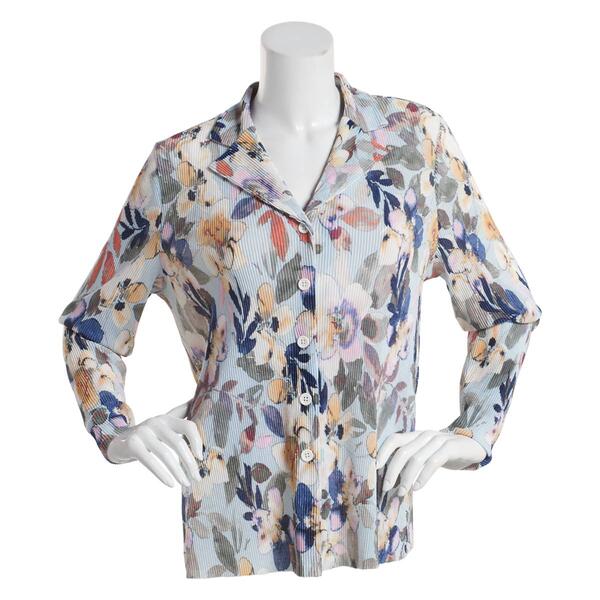 Womens Zac &amp; Rachel Long Sleeve Floral Notched Button Down-BLUE - image 