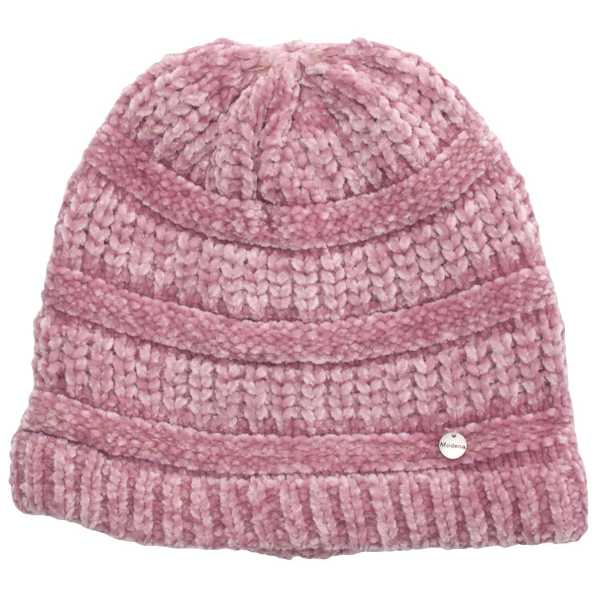 Womens Modena Chenille Horizontal Knit Mixed Pattern Beanie