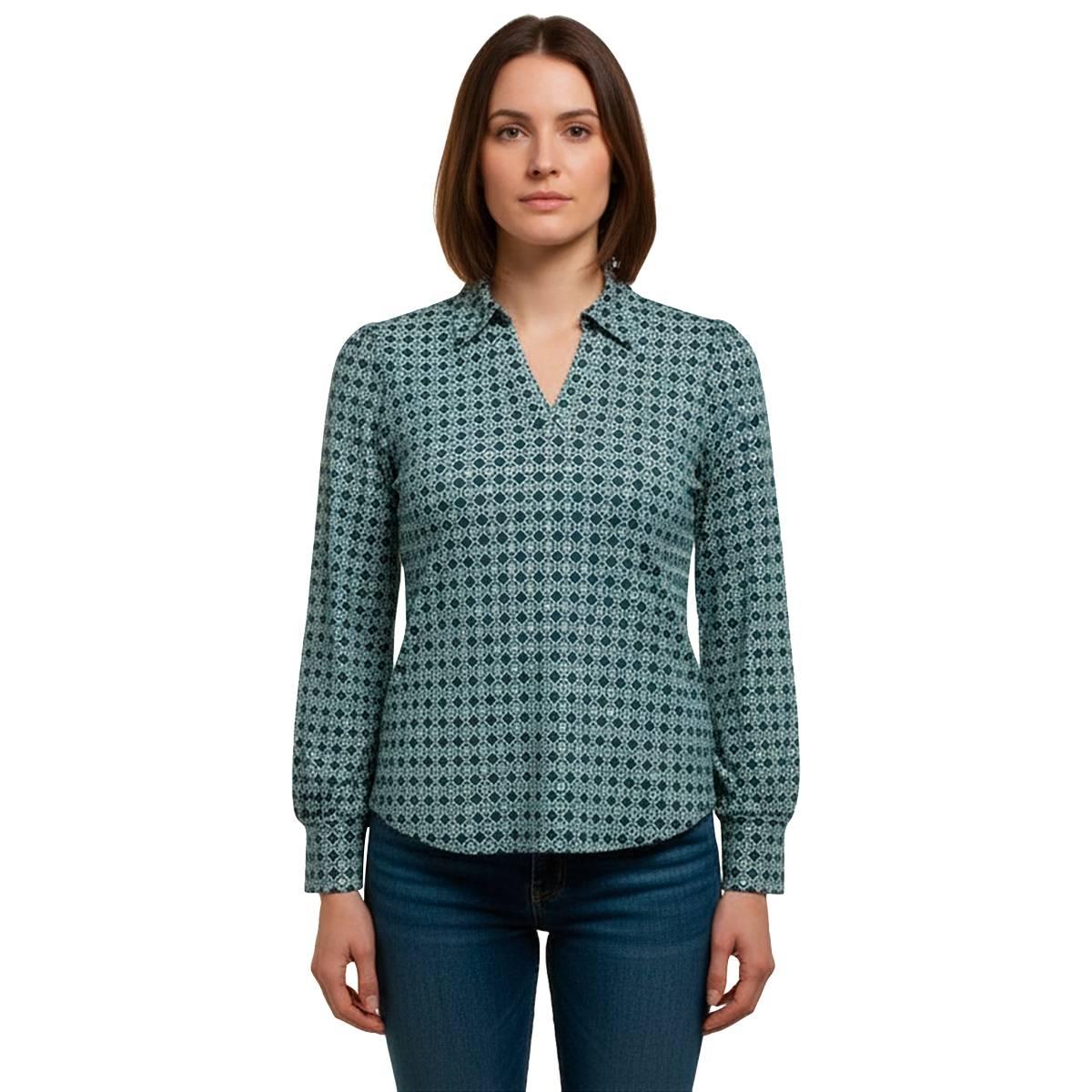 Womens Adrianna Papell Long Sleeve V-Neck Geometric Blouse