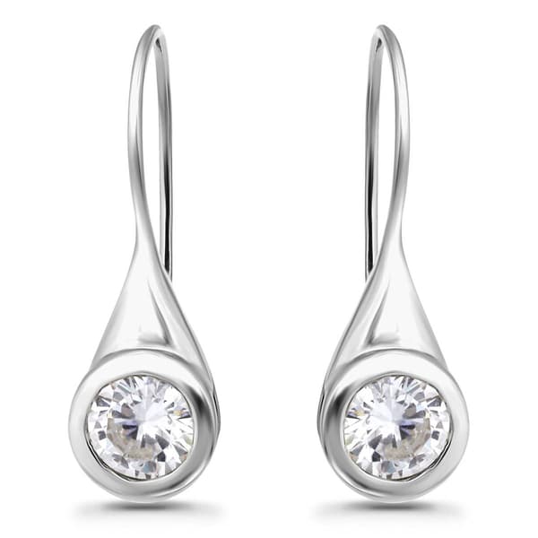 Designs by FMC Sterling Silver Bezel Set CZ Fishhook Earrings - image 